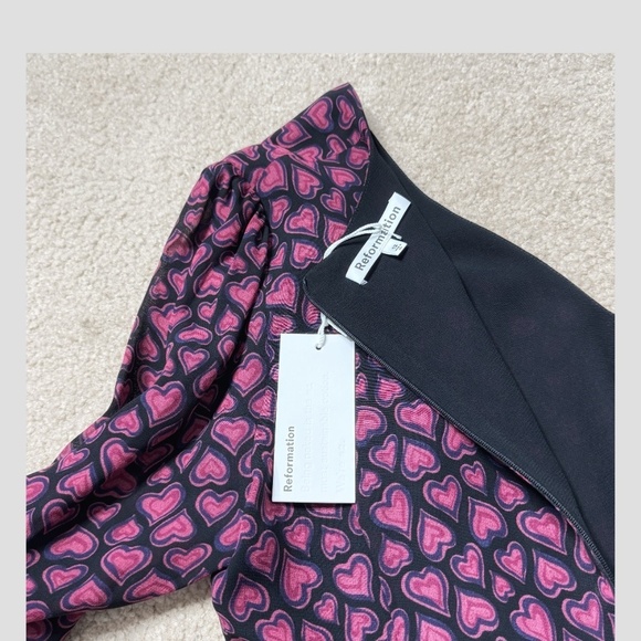 NWT Reformation Tamsin Mini Dress Bon Bon Pink Hearts Motif Long Sleeve Size 12 - Picture 7 of 16